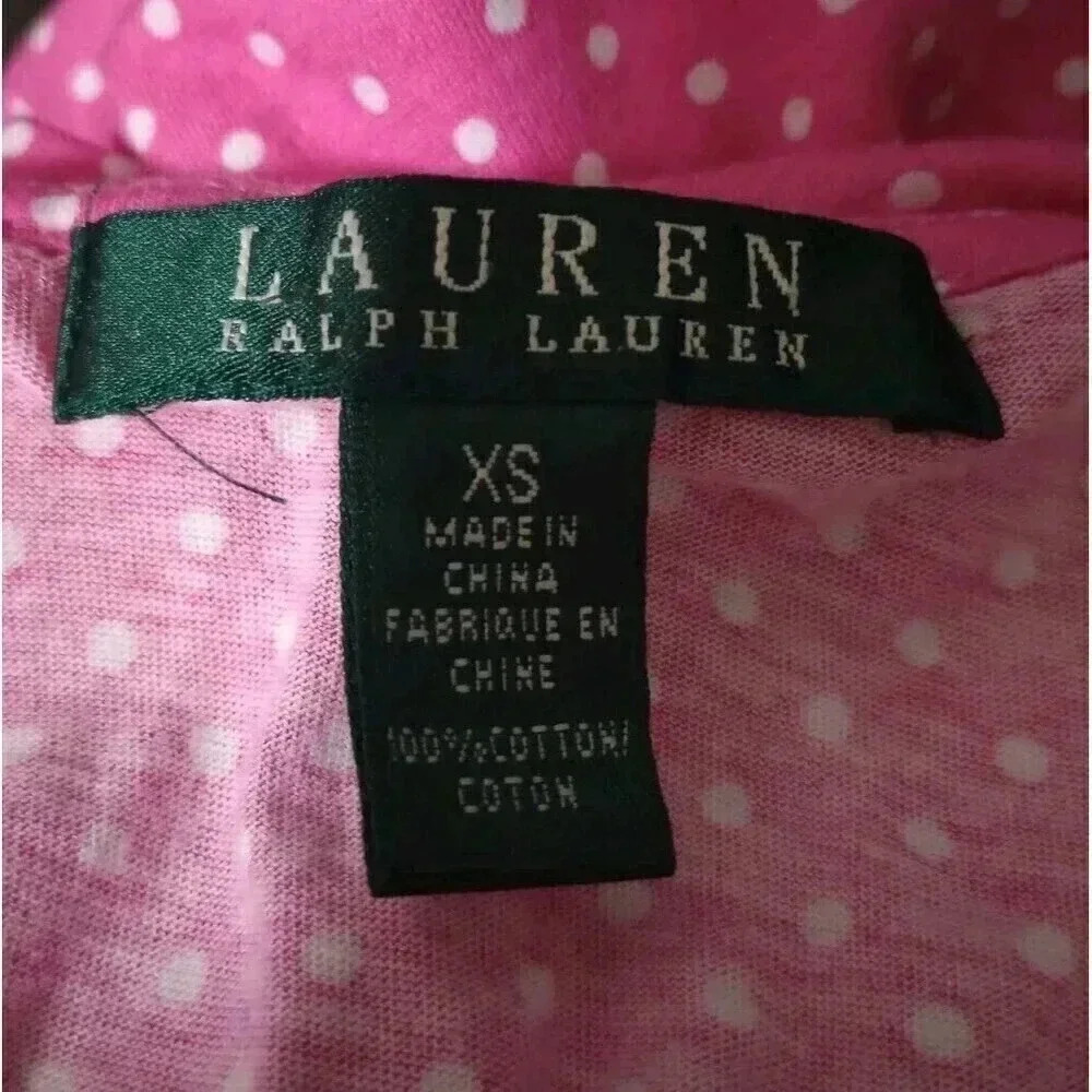 Lauren Ralph Lauren Pink & White Polka Dot‎ Ruffle Tank Top LRL Cotton Size XS - Picture 3 of 3
